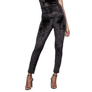 GOOD AMERICAN Black Crushed Velvet Disco Boss Skinny Pants Leggings